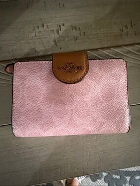 Coach Pink Pebbled Leather Wallet with Tan Trim
